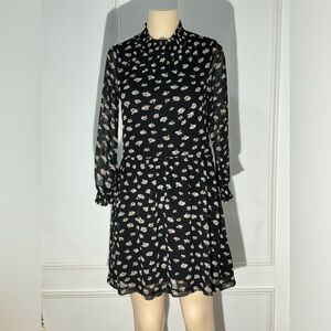 MADEWELL MISTLIGHT MOCK NECK DRESS IN SEATTLE FLORAL TRUE BLACK XS
